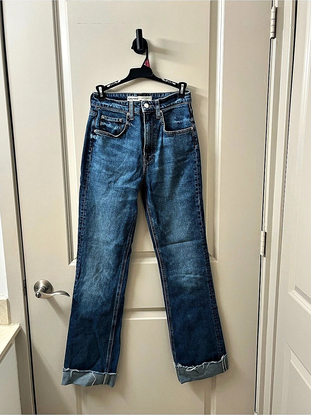 GRLFRND The Melanie High Rise Boot Cut Jeans Blue Waist 24